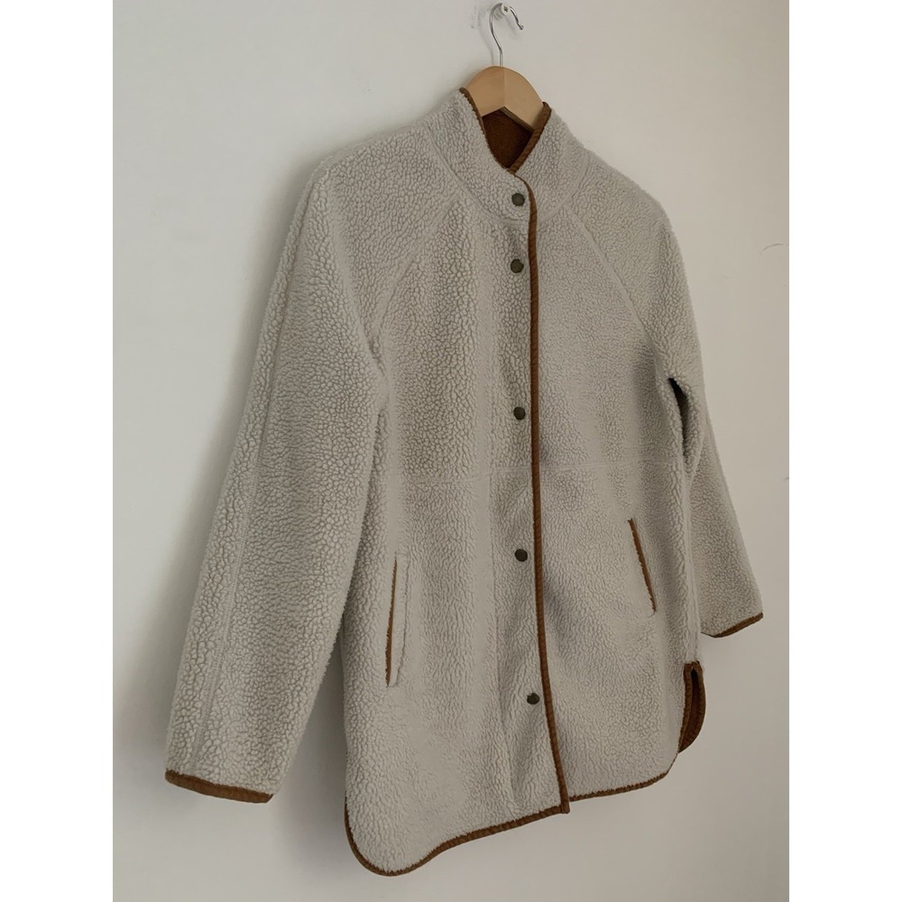 Old Navy Women Jacket Coat Sherpa Faux Suede Sz XS Oversized Ivory Tan Snaps - Picture 3 of 14